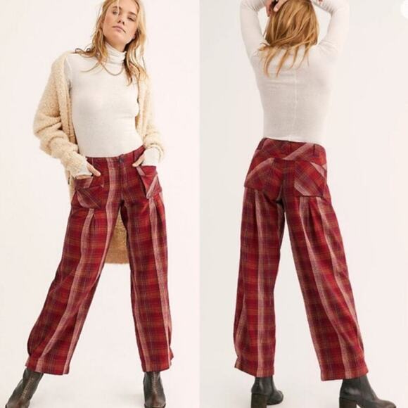Free People Pants - Free People Birch Plaid Wide Leg Pants Size 0